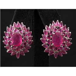 15.52ctw Pink Ruby Cluster Sterling Silver Earring 7.65