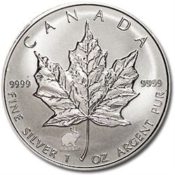 1991 1 oz Silver Canadian Maple Leaf Lunar Rabbit Privy