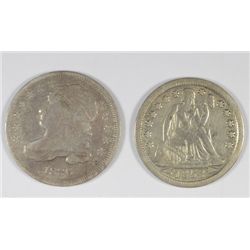 1836 BUST DIME FINE & 1853 SEATED DIME VF