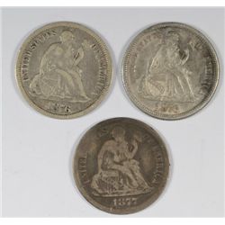 1876 XF, 1876-CC VF & 1877-CC G/VG SEATED DIMES