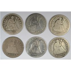 6 DIFFERENT SEATED QUARTERS (53,53-D,54,56,57,77) AG-FINE