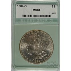 1884-O MORGAN SILVER DOLLAR, NTC MS-64