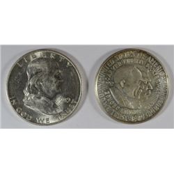 1949-S FRANKLIN HALF DOLLAR AU+ & 1952 WASHINGTON/CARVER COMMEM HALF DOLLAR AU