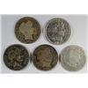 Image 1 : 5 DIFFERENT BARBER DIMES ( 00-O, 01,12,14-D,15) GOOD-VF