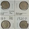 Image 1 : 1915-S, 1916-D, 1918-D, AND 1920-D BUFFALO NICKELS , FULL  HORNS, RESTORED