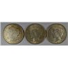 Image 1 : ( 3 ) UNCIRCULATED SILVER DOLLARS: 1921 MORGAN, 1922 AND 1923 PEACE DOLLARS