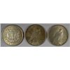 Image 2 : ( 3 ) UNCIRCULATED SILVER DOLLARS: 1921 MORGAN, 1922 AND 1923 PEACE DOLLARS