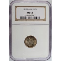 1916 BARBER DIME NGC MS64 LOOKS "65"