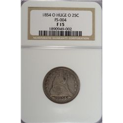 1854 O HUGE "O" SEATED QUARTER NGC F-VF 15 VERY RARE!