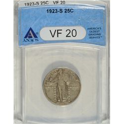 1923 S STANDING LIBERTY QUARTER ANACS VF 20 NICE