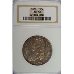 1832 BUST HALF DOLLAR NGC AU-58 NICE ORIGINAL COLOR!