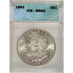 1892 MORGAN DOLLAR ICG MS63 NICE