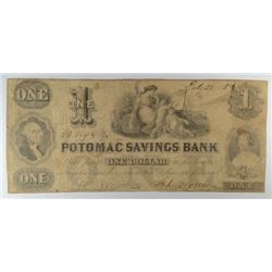 1854 $1 POTOMAC SAVINGS BANK NOTE FINE