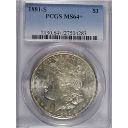 1881-S MORGAN SILVER DOLLAR, PCGS MS-64+  WHITE
