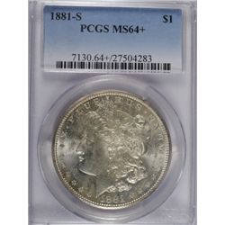 1881-S MORGAN SILVER DOLLAR, PCGS MS-64+  WHITE