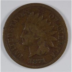 1871 INDIAN HEAD CENT, FINE, ORIGINAL