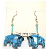 Image 1 : Zuni Onyx & Turquoise Buffalo Sterling Silver French Hook Earrings - Todd Etsate