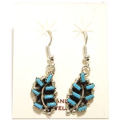 Zuni Turquoise Sterling Silver French Hook Earrings - Vickie Johnson