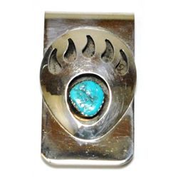 Navajo Turquoise Sterling Silver Bear Paw Money Clip - Joey McCray