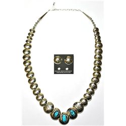 Navajo Sleeping Beauty Turquoise Sterling Silver Necklace & Earrings Set