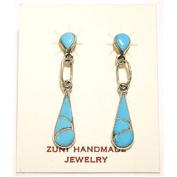 Zuni Turquoise Inlay Sterling Silver Post Earrings - Antoinette Ahiyite