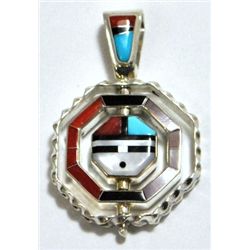 Zuni Multi-Stone Sun Face Multi-Spinner Sterling Silver Pendant - Don Dewa