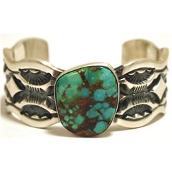 Old Pawn Navajo Spider Web Turquoise Sterling Silver Cuff Bracelet - Marc Antia