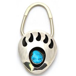 Navajo Turquoise Sterling Silver Bear Paw Keyring - Virginia Johnson