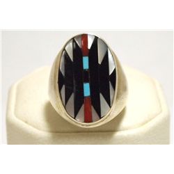 Zuni Multi-Stone Inlay Sterling Silver Men's Ring - Charlotte Dishta