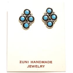 Zuni Turquoise Sterling Silver Post Earrings - Iva Booqua