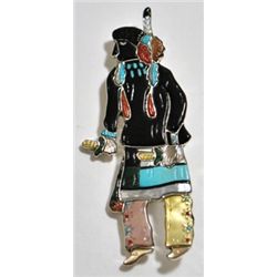 Zuni Multi-Stone Ya'ana Dancer Sterling Silver Pendant & Pin - Andrea Shirley