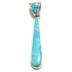 Navajo Turquoise Rain Drop Sterling Silver Pendant - Calvin Begay