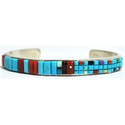 Navajo Multi-Stone Sun Face Sterling Silver Cuff Bracelet - Wilbert Manning