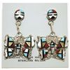 Image 1 : Zuni Multi-Stone Inlay Butterfly Sterling Silver Post Earrings - Herbert Cellicion