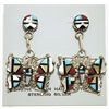 Image 1 : Zuni Multi-Stone Inlay Butterfly Sterling Silver Post Earrings - Herbert Cellicion