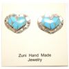 Image 1 : Zuni Turquoise Inlay Sterling Silver Heart Post Earrings - Carmichael Haloo