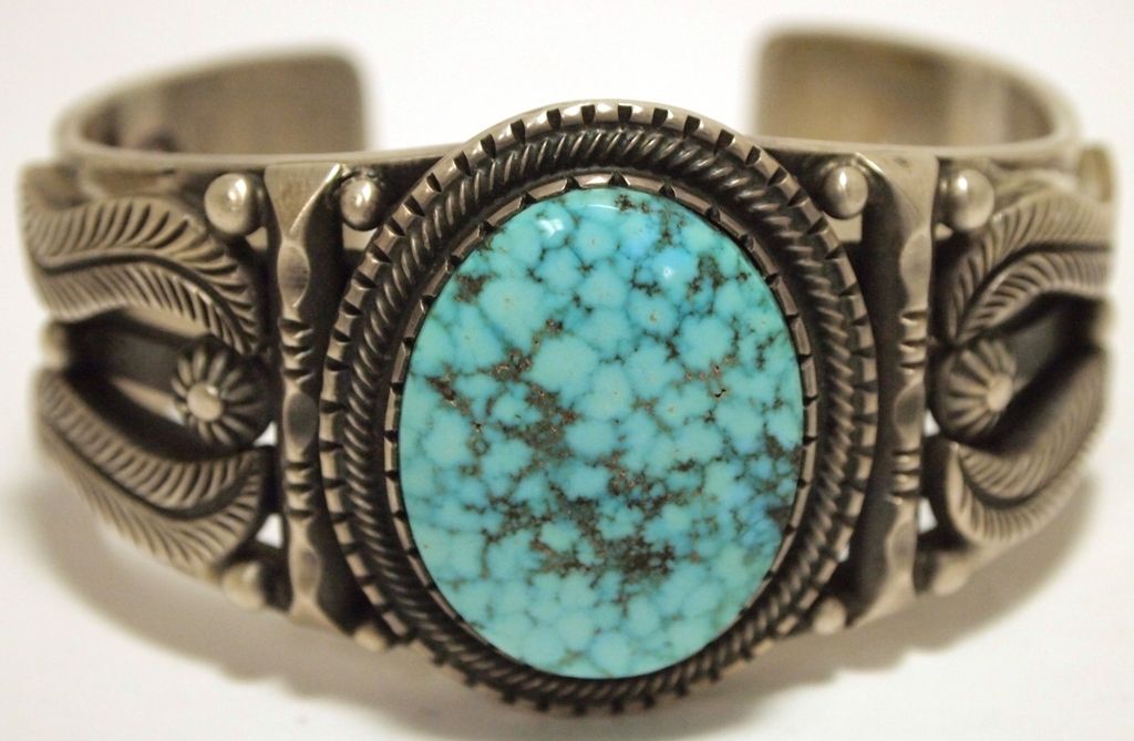 Old Pawn Navajo Kingman Turquoise Sterling Silver Cuff Bracelet ...