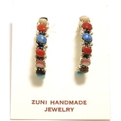 Zuni Multi-Stone Sterling Silver Half-Ring Post Earrings - Carmichael Walela