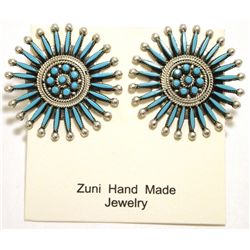 Zuni Turquoise Needlepoint Sterling Silver Post Earrings - Eva Booqua