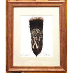 Navajo Prowling Wolf Feather Painting - Donovan Begay