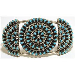 Zuni Turquoise Petit Point Sterling Silver Cuff Bracelet - Trudy Quetawki