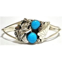 Navajo Turquoise Sterling Silver Eagle Cuff Bracelet - Running Bear