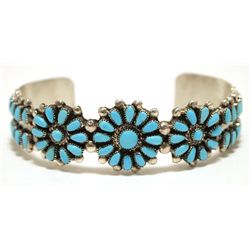 Old Pawn Zuni Turquoise Needlepoint Sterling Silver Cuff Bracelet - Irene Paylusi