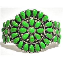 Navajo Green Turquoise Cluster Sterling Silver Cuff Bracelet - Juliana Williams