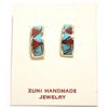 Image 1 : Zuni Coral & Turquoise Inlay Sterling Silver Half-Ring Post Earrings - Tina Haloo