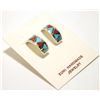 Image 2 : Zuni Coral & Turquoise Inlay Sterling Silver Half-Ring Post Earrings - Tina Haloo