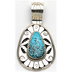 Navajo Kingman Turquoise Sterling Silver Pendant - Eugene Belone