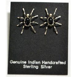 Navajo Onyx Spider Sterling Silver Post Earrings - Anna Spencer