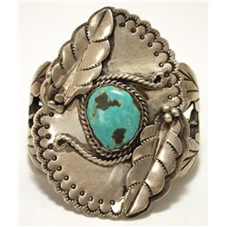 Vintage Old Pawn Navajo Turquoise Sterling Silver Cuff Bracelet