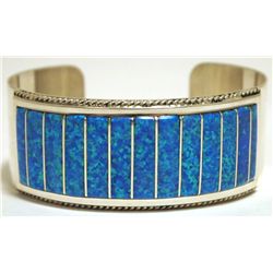 Zuni Ocean Blue Opal Inlay Sterling Silver Cuff Bracelet - Emery Lalacito